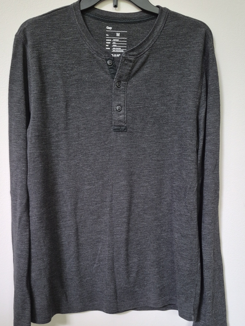 GAP Shirt Men's M Gorpcore Base Layer Dark Gray Thermal Knit L/S 3 Button Henley